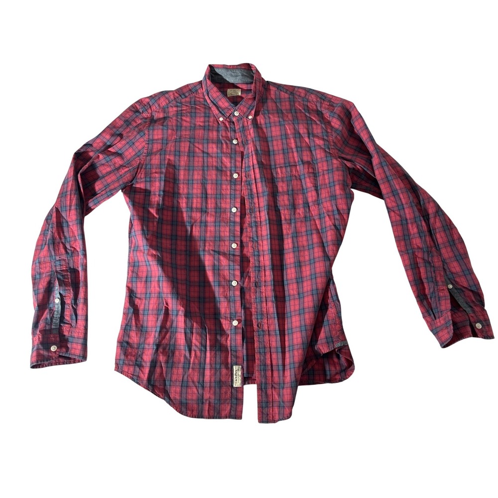 J.Crew Mens Red Navy Plaid Button Down Shirt 100% Cotton L 88436 FA09